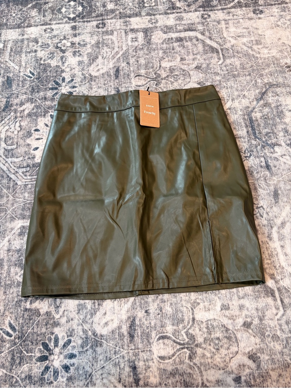 SHEIN Olive Faux Leather pencil midi Skirt
